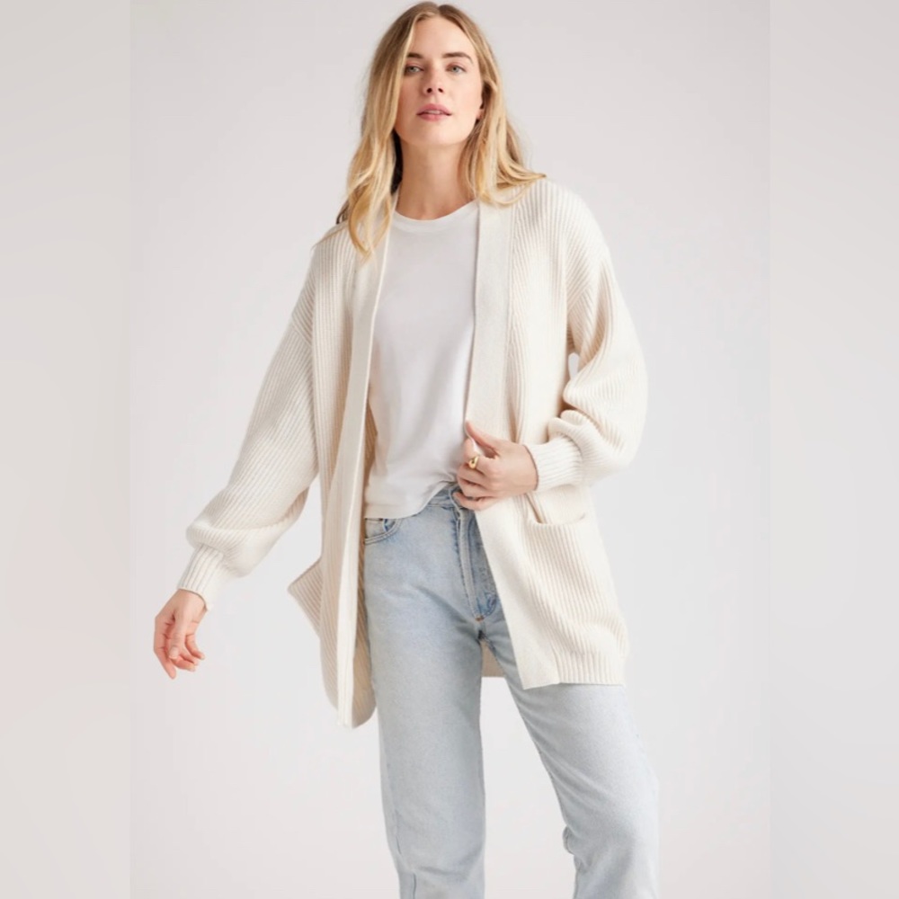 QUINCE Cream White 100% Organic Cotton Oversized Cardigan NWT Size Medium